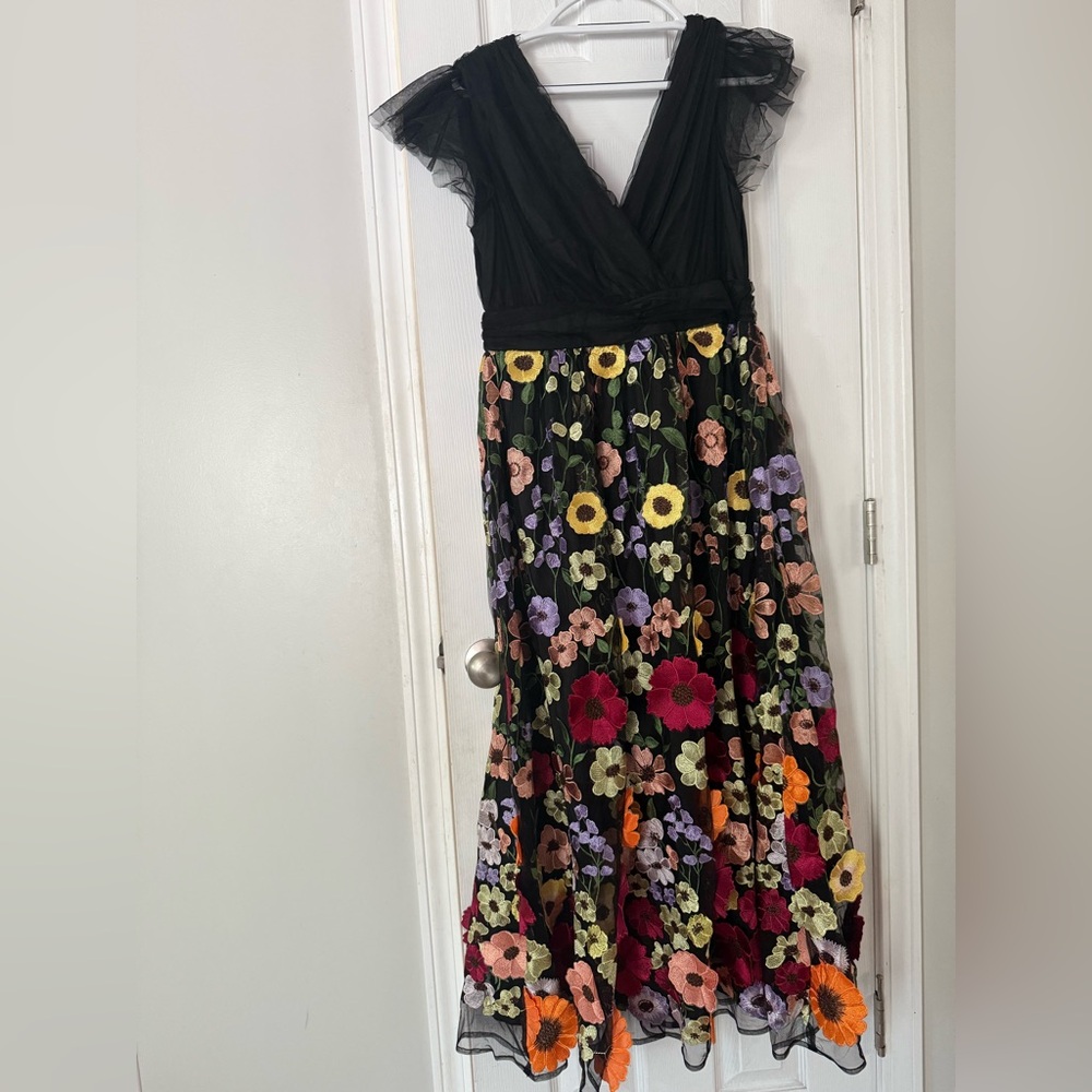 Just Me Black Floral Midi Dress - Picture 3 of 9